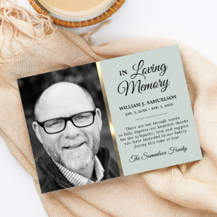 Sage Gold Sympathy Funeral Memory THANK YOU Photo Card