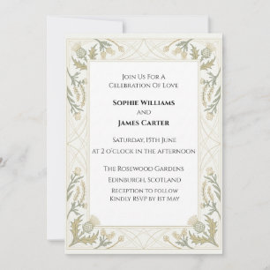 Sage Gold Thistle Wedding Invitation
