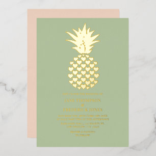 Sage & Gold Tropical Pineapple Wedding Foil Invitation
