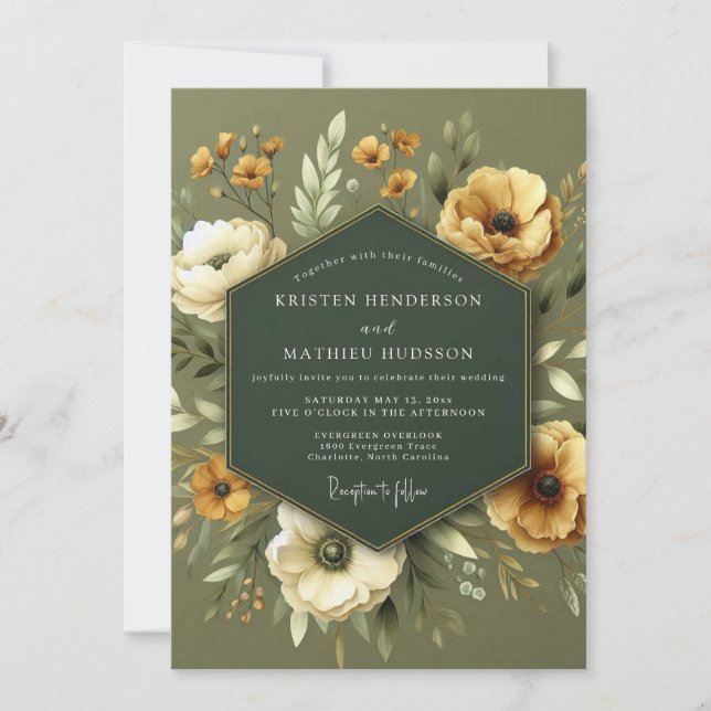 Sage Goldenrod Flora Wedding Invitation (Front)