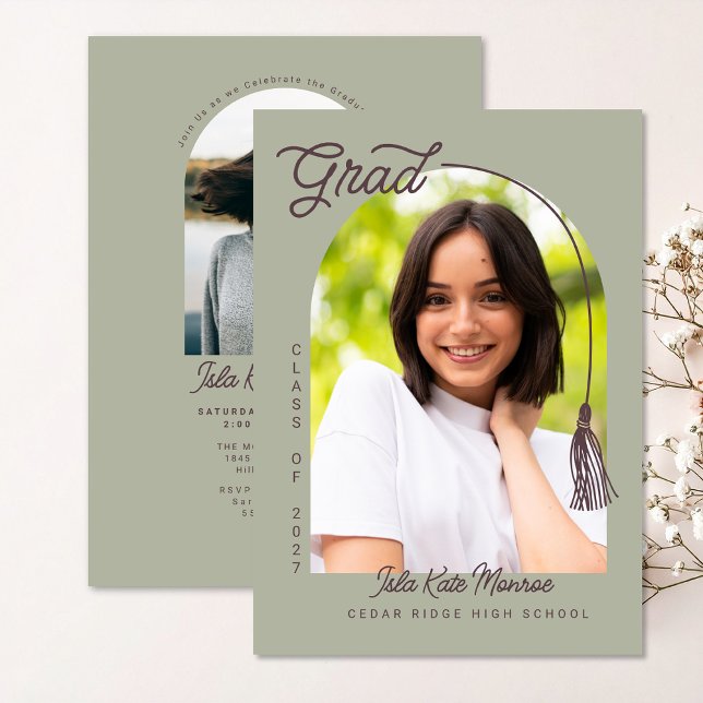 Sage Grad Announcement and Invitation with Photo (Creator Uploaded)