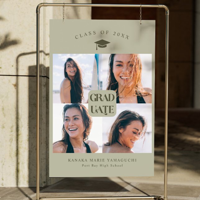 Sage Graduate Photo Collage Grad Party Sign (Creator Uploaded)