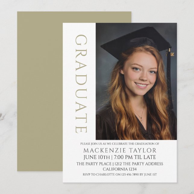 Sage Graduation Modern Photo Template Personalized (Front/Back)