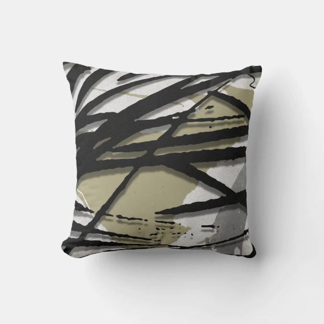 Sage Gray Black & White Artistic Abstract  Throw Pillow (Front)