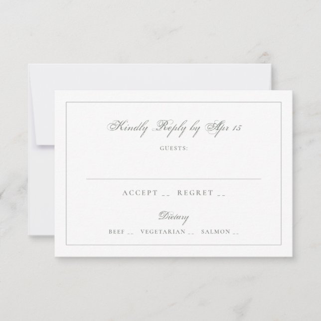 Sage Gray Green Calligraphy Monogram Frame Wedding RSVP Card (Front)