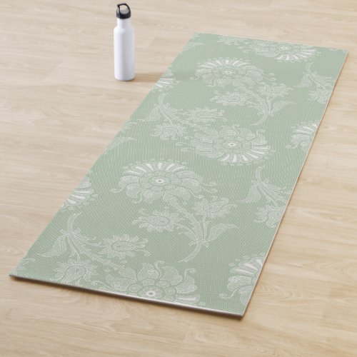 Sage Gray Green Floral Lace Yoga Mat