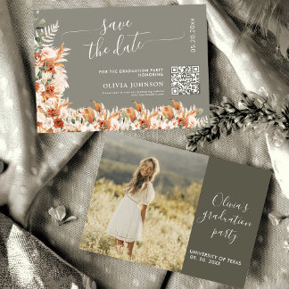 Sage Gray Terracotta Graduation Save the Date QR