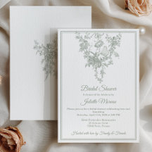 Sage Gray Toile de Jouy Bridal Shower Invitation