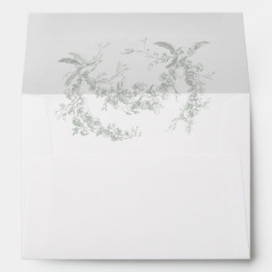 Sage Gray Toile de Jouy Wedding Envelope with Line