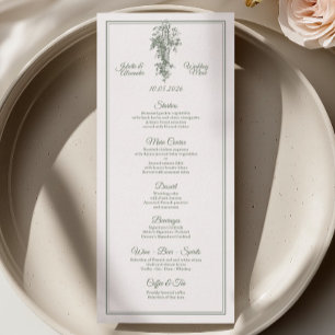 Sage Gray Toile de Jouy Wedding Menu Card
