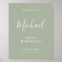 Sage Gree Handwritten Script 40th Birthday Welcome