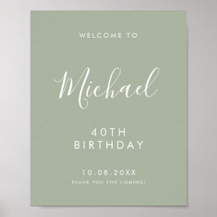 Sage Gree Handwritten Script 40th Birthday Welcome Poster