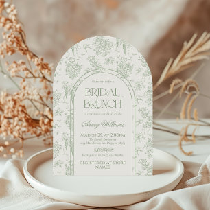 Sage Gree Toile Floral Vintage Bridal Shower Invitation