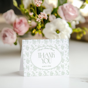 Sage Gree Toile Floral Vintage Bridal Shower Letterpress Thank You Card