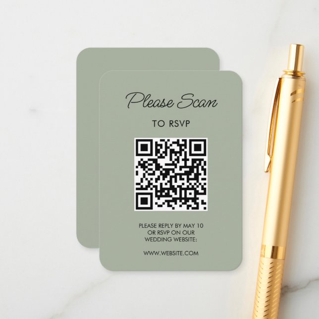 Sage Gree Wedding RSVP Modern Minimalist Simple Enclosure Card (Front/Back In Situ)
