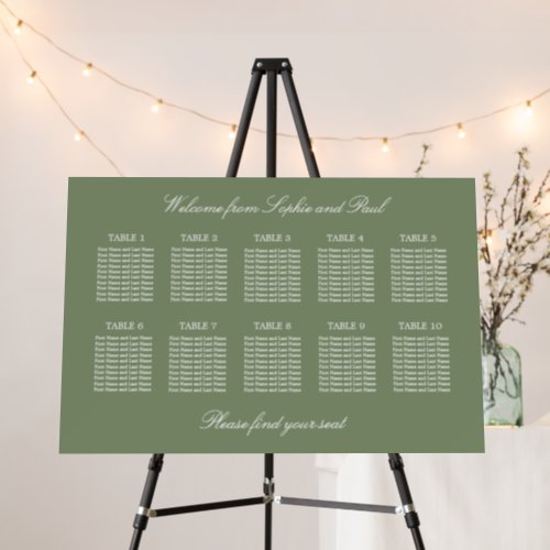 Sage Green 10 Table Wedding Seating Chart Foam Board