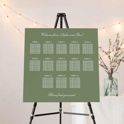 Sage Green 13 Table Wedding Seating Chart Foam Board