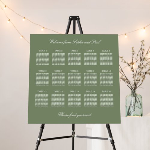 Sage Green 15 Table Wedding Seating Chart Foam Board