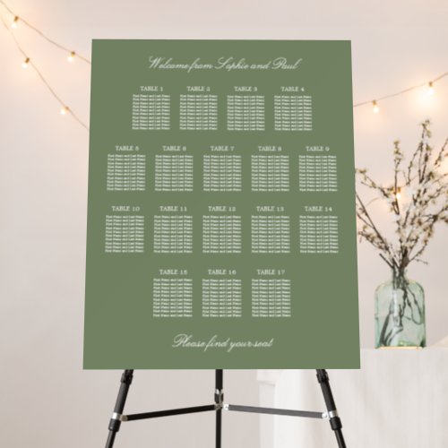 Sage Green 17 Table Wedding Seating Chart Foam Board