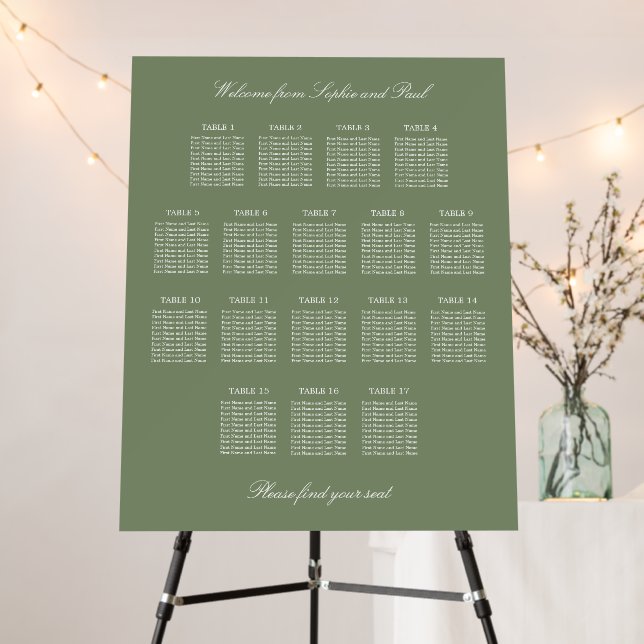 Sage Green 17 Table Wedding Seating Chart Foam Board (In Situ (Stand))
