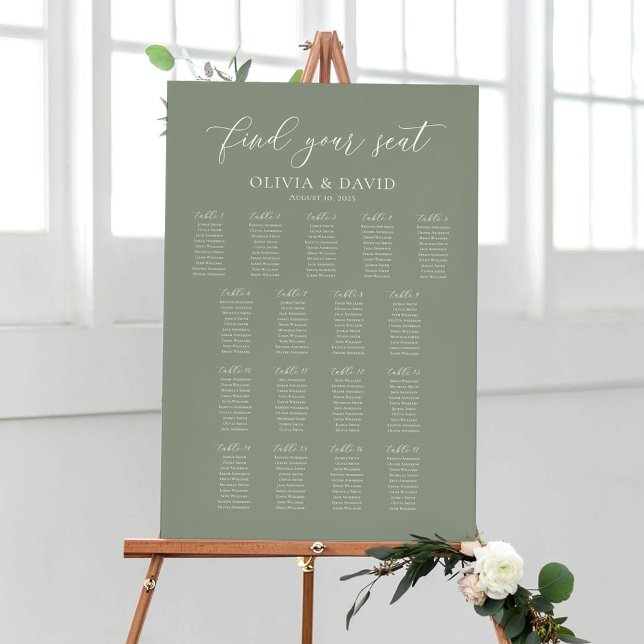 Sage Green 17 Tables Find Your Seat Seating Chart Foam Board (Creator Uploaded)