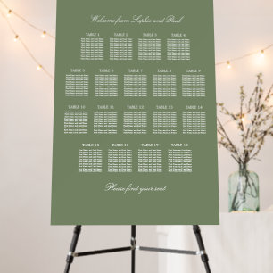Sage Green 18 Table Wedding Seating Chart Foam Board
