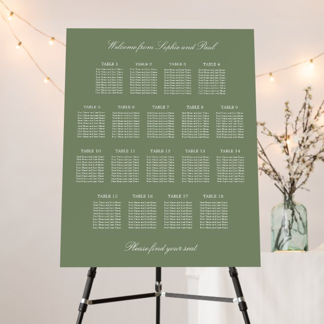 Sage Green 18 Table Wedding Seating Chart Foam Board (In Situ (Stand))