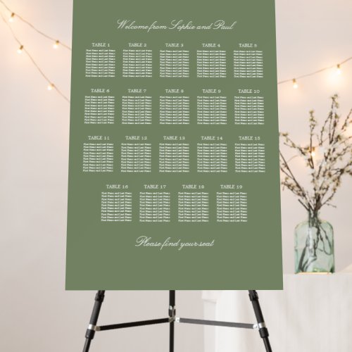 Sage Green 19 Table Wedding Seating Chart Foam Board