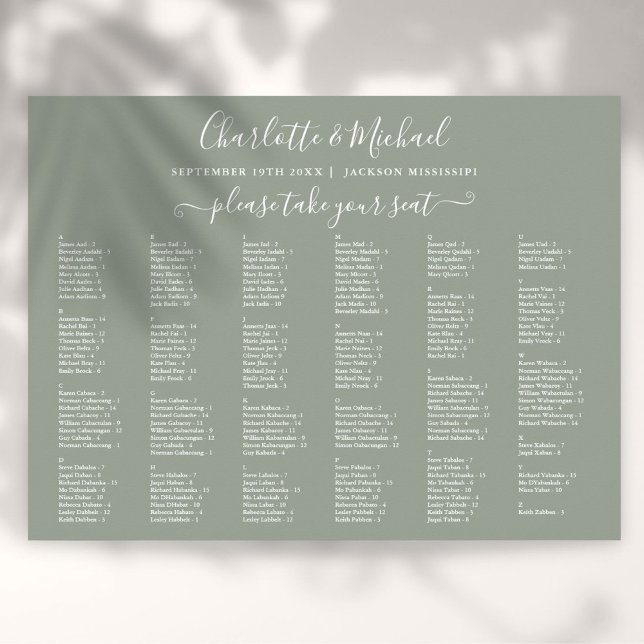 Sage Green 200 Names Wedding Seating Chart (Sage Green 200 Names Wedding Seating Chart)