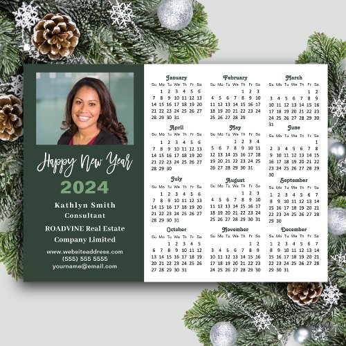 Sage Green 2024 Calendar Business Photo Simple Holiday Card