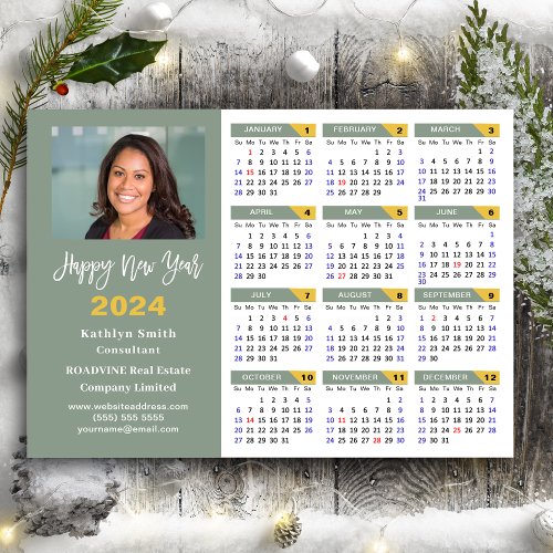 Sage Green 2024 Calendar Business Simple Magnetic