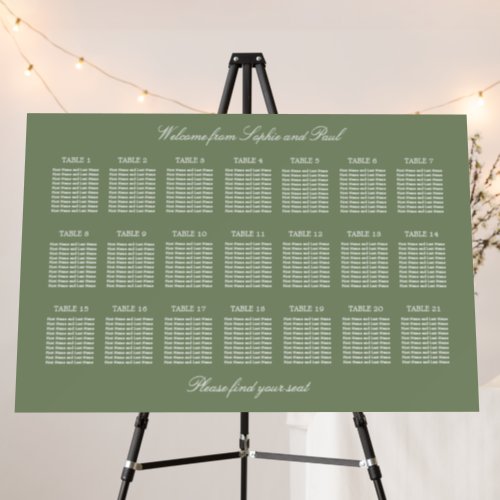 Sage Green 21 Table Wedding Seating Chart Foam Board