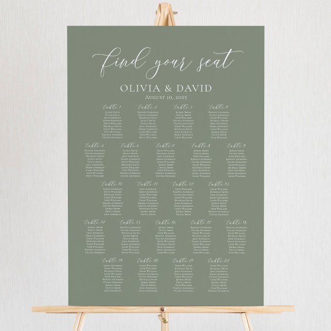 Sage Green 22 Tables Find Your Seat Seating Chart Foam Board (Creator Uploaded)