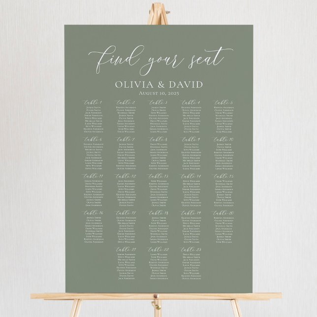 Sage Green 23 Tables Find Your Seat Seating Chart Foam Board (Creator Uploaded)