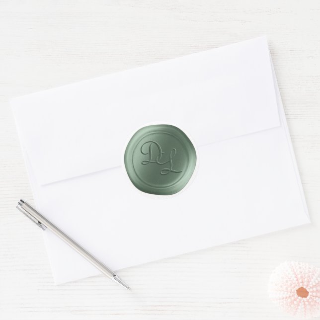 Sage Green Double Monogram Faux Wax Seal Stickers