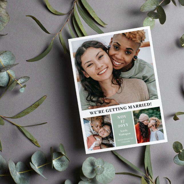 Sage Green 3 Photo Collage Modern Save the Date (Creator Uploaded)