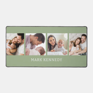 Sage Green 4 Photo Collage Personalized Name  Desk Mat