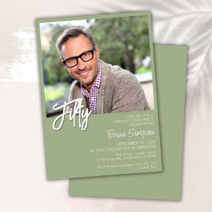 Sage Green 50th Birthday Photo Invitation
