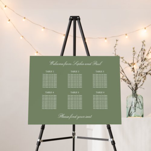 Sage Green 6 Table Wedding Seating Chart Foam Board