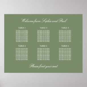 Sage Green 6 Table Wedding Seating Chart Poster
