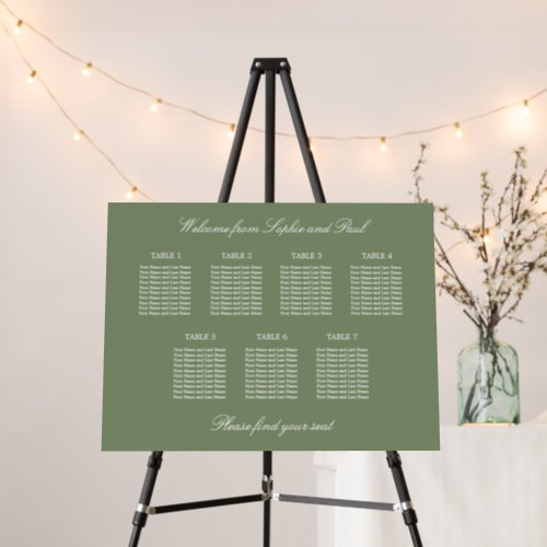 Sage Green 7 Table Wedding Seating Chart Foam Board