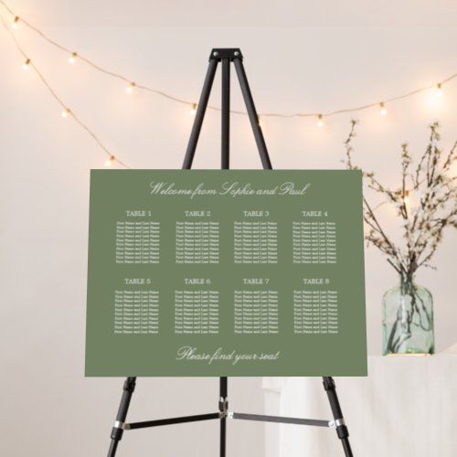 Sage Green 8 Table Wedding Seating Chart Foam Board