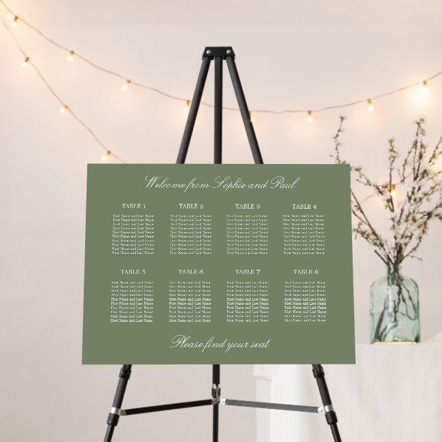 Sage Green 8 Table Wedding Seating Chart Foam Board (In Situ (Stand))