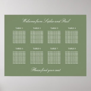 Sage Green 8 Table Wedding Seating Chart Poster
