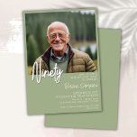 Sage Green 90th Birthday Photo Invitation<br><div class="desc">Photo modern minimalist sage green and white 90th birthday party invitation for a fun birthday party. Age can be changed. This invitation is simple and elegant, adult milestone birthday invitation for men and women. The sage green and white background color can be changed to any color of your choice using...</div>