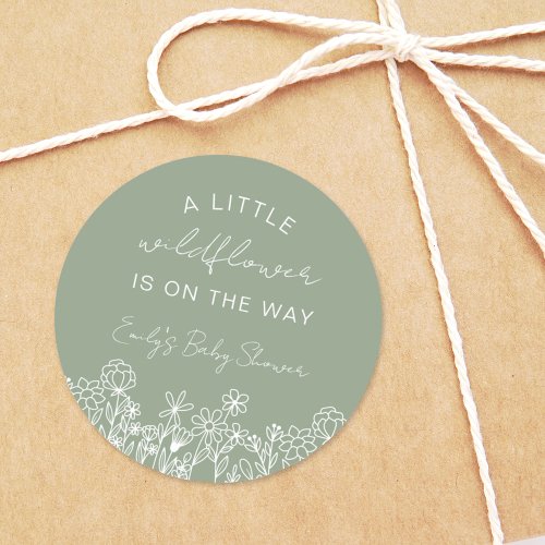 Sage Green A Little Wildflower Baby Shower Classic Round Sticker