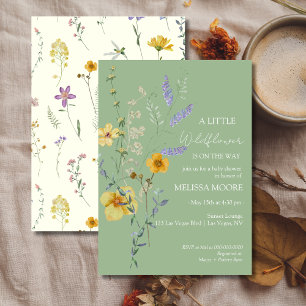 Sage Green A Little Wildflower Baby Shower Invitation