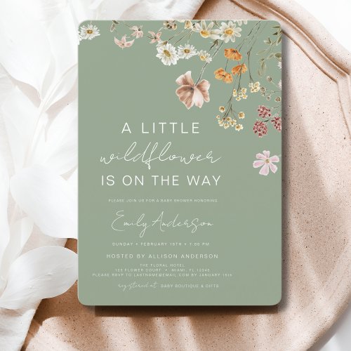 Wildflower Sage green Floral or wildflower baby shower invitation