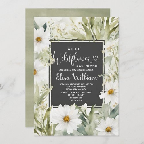 Sage Green A little Wildflowers Girl Baby Shower Invitation