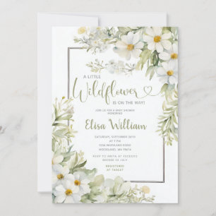 Sage Green A little Wildflowers Girl Baby Shower Invitation